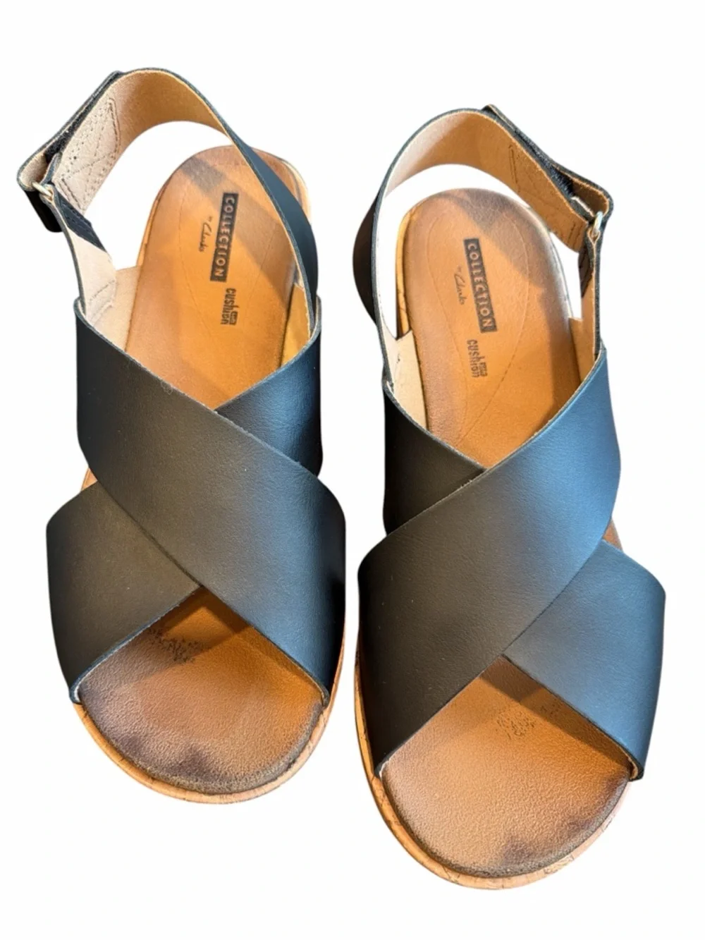 Clarks Collection Black Wedge Sandals Comfort Slingback Casual Size 7 - Picture 4 of 8